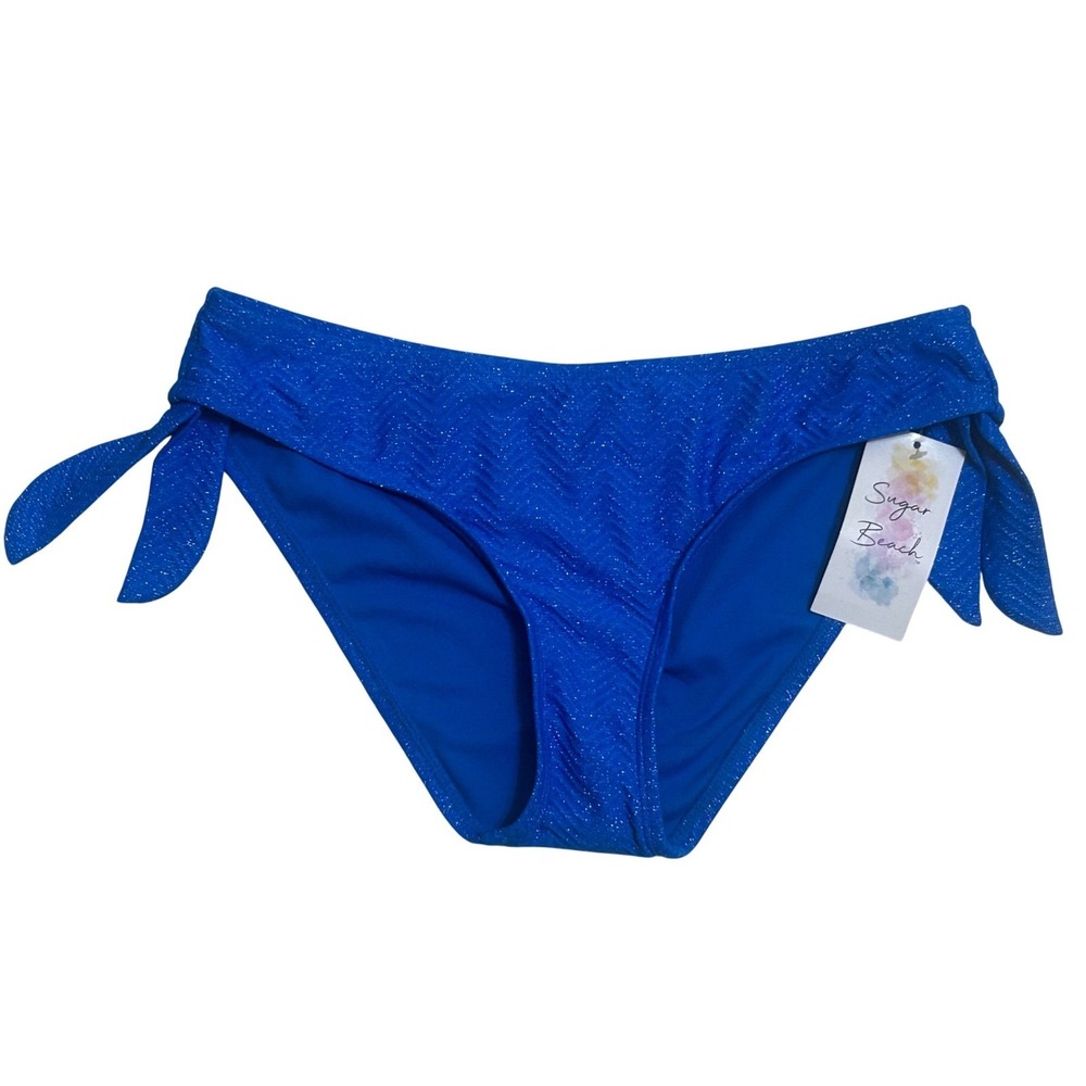Sugar‎ Beach Bikini Bottoms Women Small Blue New Metallic Chevron Side Tie